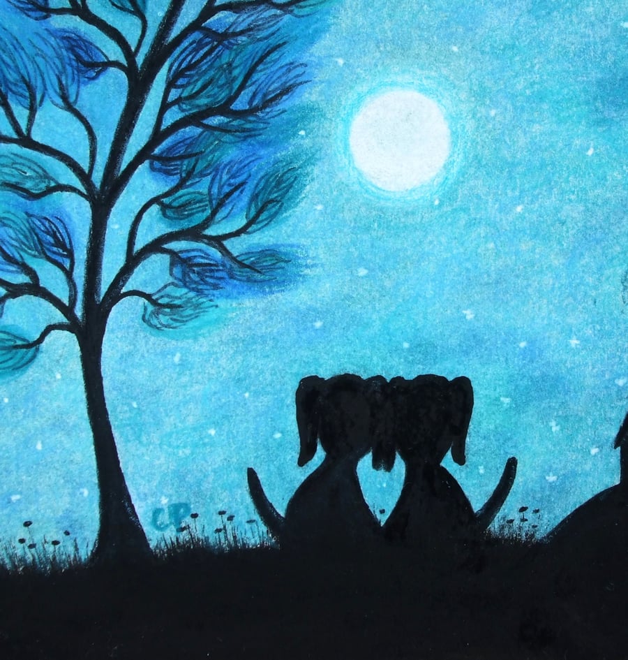 Dog Card, Love Art Card, Two Black Dogs Moon Card, Valentines Gay Card, Lesbian