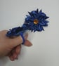 Handmade Dark Blue Ribbon Flower Hair Accessories with Amber Gem – Set of 2 - Image 4