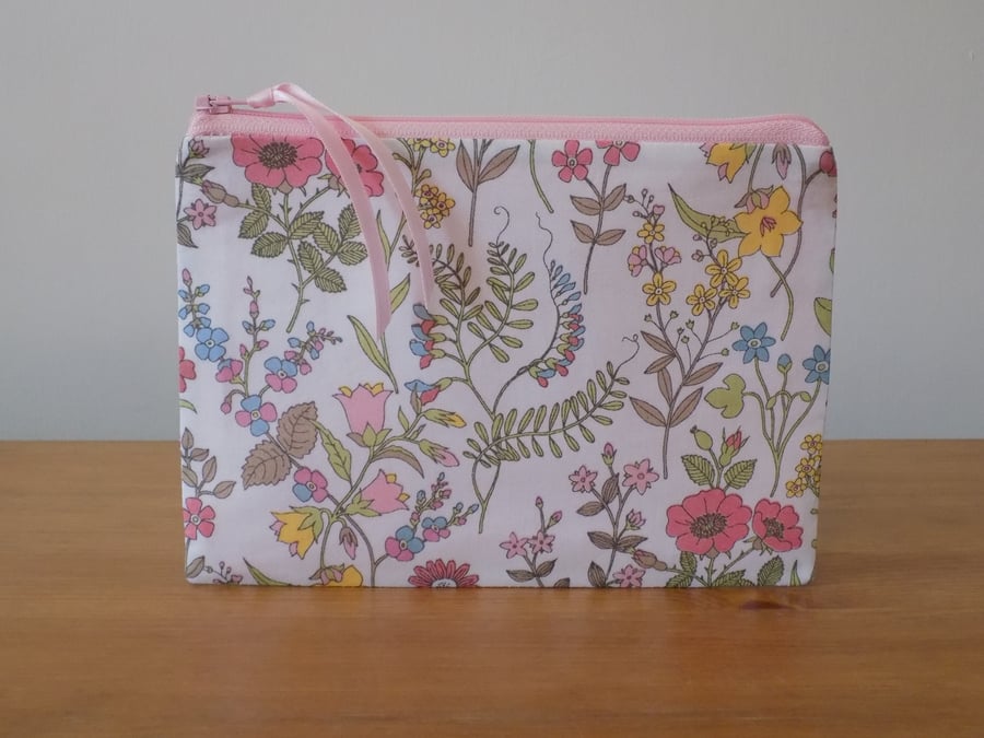 Liberty Floral Fabric Storage Pouch, Small Make Up Bag, Cosmetics Case Purse