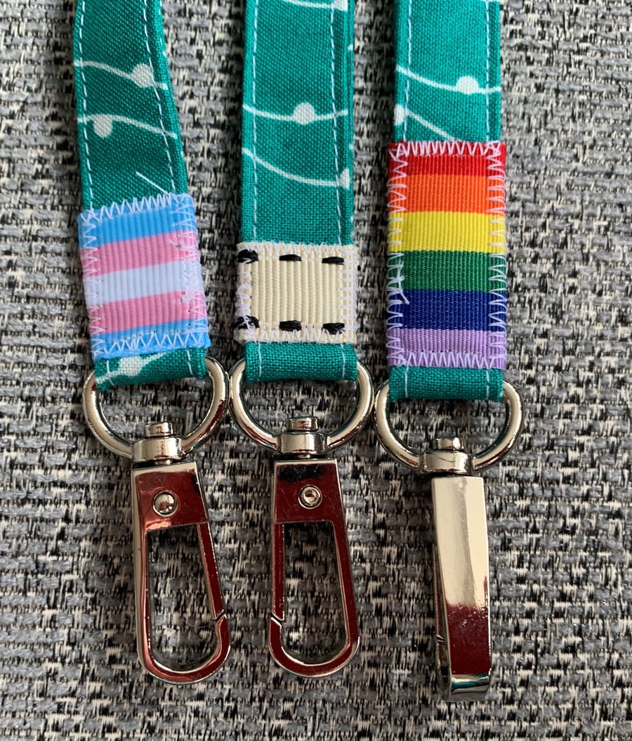 Green stripy spot 100% Cotton Lanyard