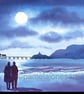 Walking in The Moonlight, Mumbles, Watercolour Print, in 10 x 8 '' Mount - Image 1