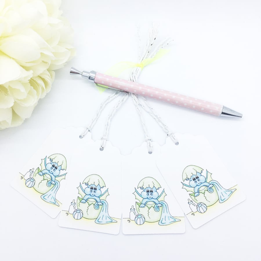 New Baby Boy Dragon Gift Tags - set of 4 tags