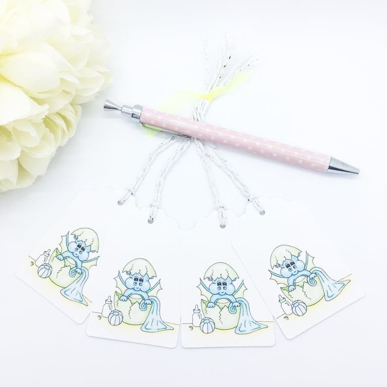 New Baby Boy Dragon Gift Tags - set of 4 tags