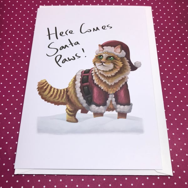 'Here Comes Santa Paws' Blank Greeting Card
