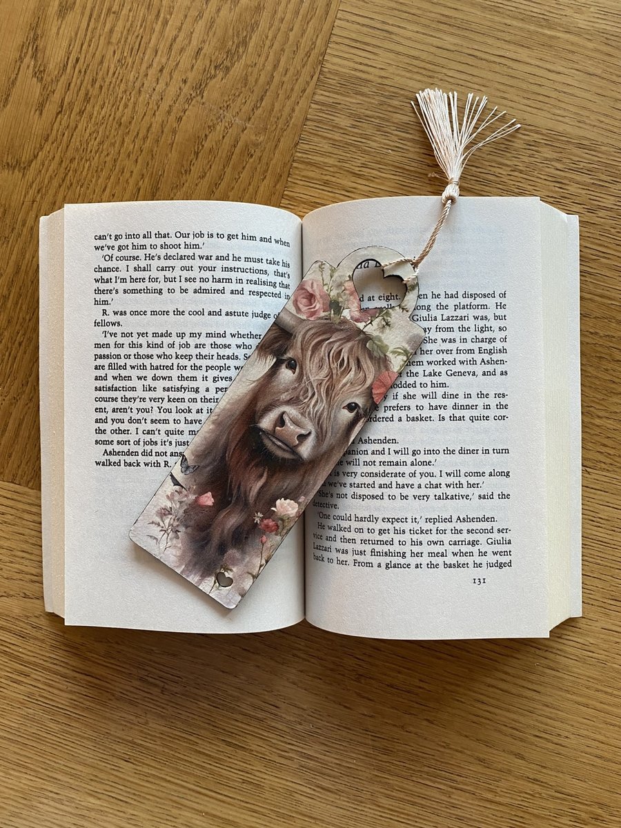 Bookmark, wooden decoupage bookmark, highland cow; 