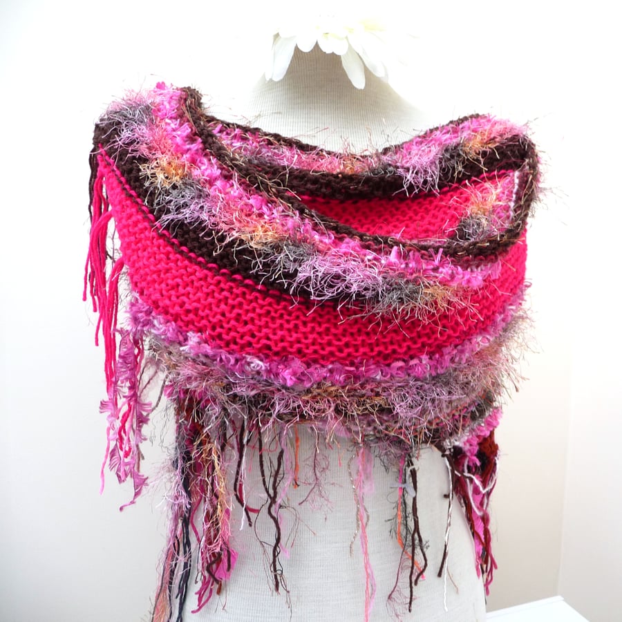 Shaggy Shawl - Pink and Brown