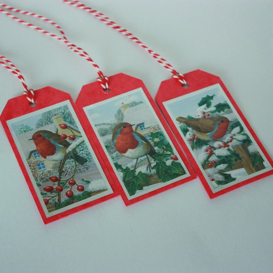 Winter robins Christmas gift tags