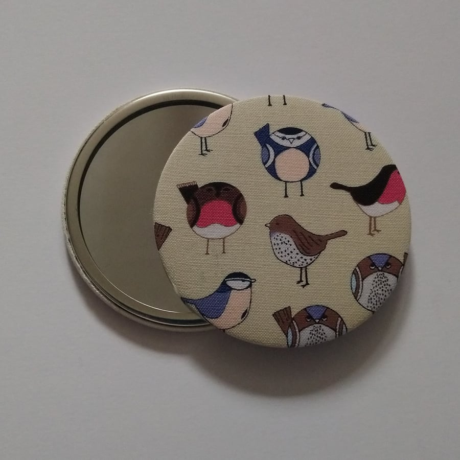 Bird Design Fabric Backed Pocket Mirror