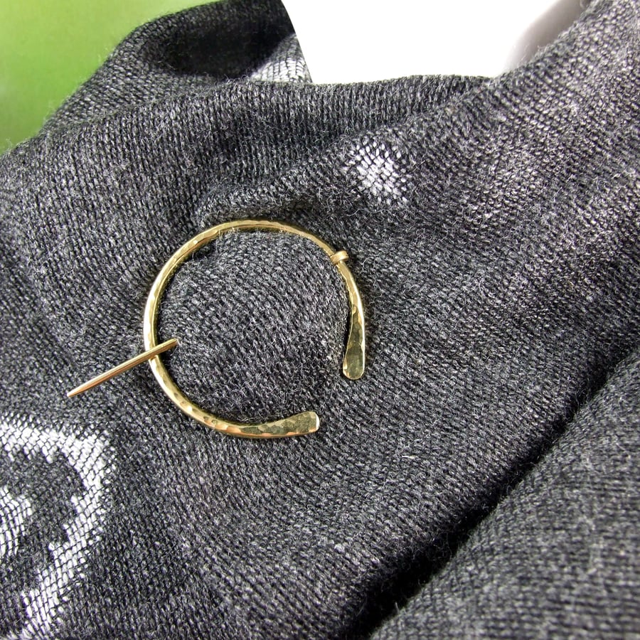 Penannular Brooch, Shawl Pin, Hammered Brass Celtic Clasp for Wrap