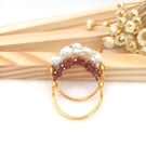 Red Garnet & Fresh Water Pearl Cluster Ring Set, Special Occasion Wear 