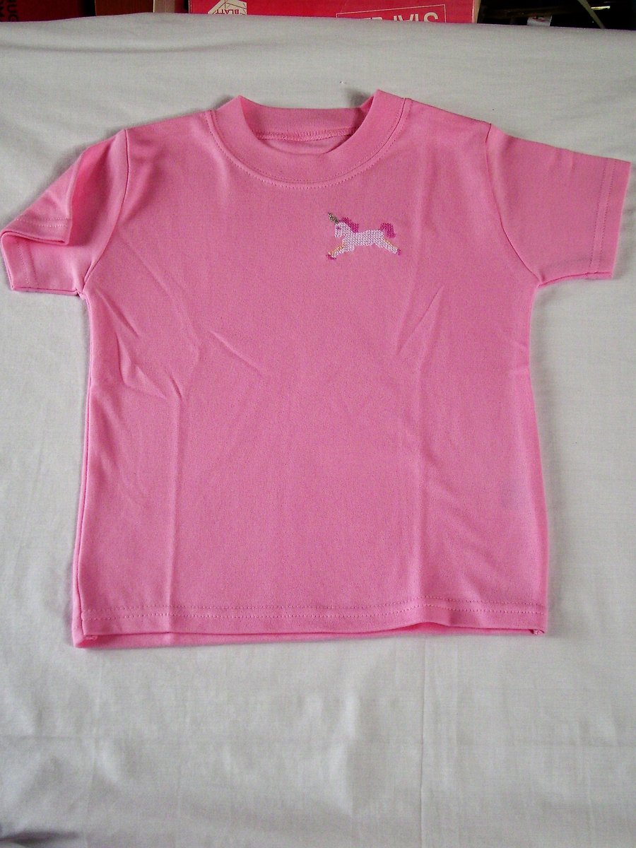Unicorn, T-shirt, Age 1-2, hand embroidered