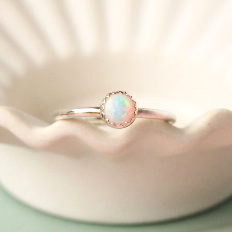 Lab Opal and Silver Gemstone Ring