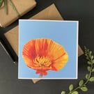 California Poppy card. Handmade blank floral card from my painting. Modern art.