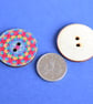 Wooden Mandala Patterned Buttons Red Blue Yellow 6pk 25mm (M8) - Image 2