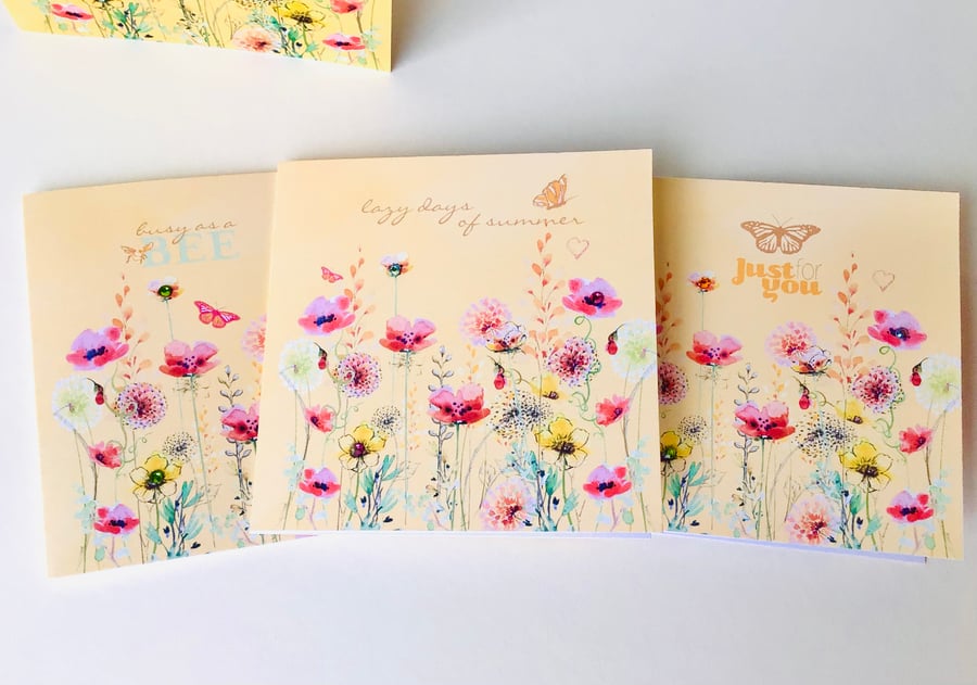 Set of Four Blank Notecards,Just to Say,Thank You,Printed, Handfinished 