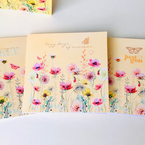 Set of Four Blank Notecards,Just to Say,Thank You,Printed, Handfinished 