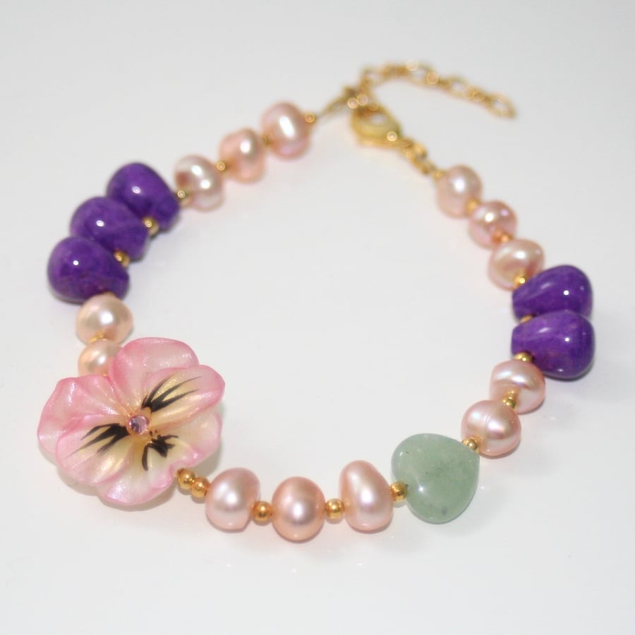 Pansy and pearl bracelet