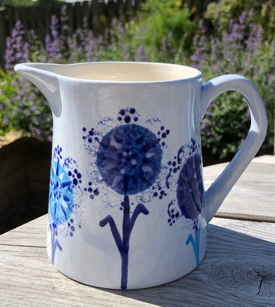 Blue Dandelion Milk Jug, Ceramic, Small