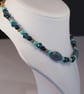 Handmade Ceramic Turquoise Cobalt Teal Beaded Necklace, Gold Clasp - Image 7