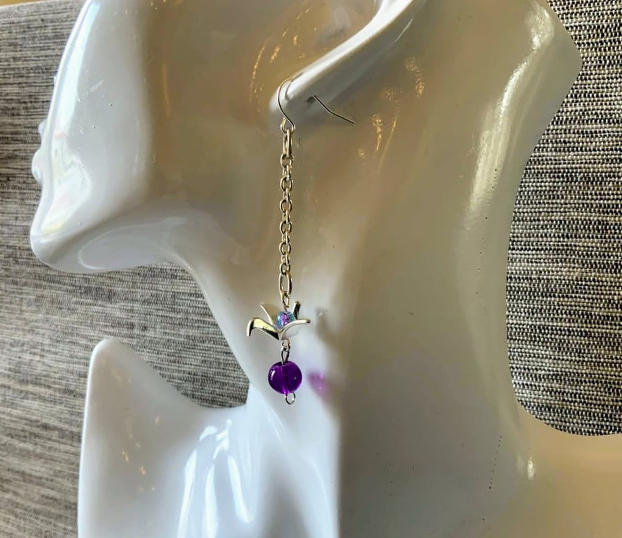 Origami crane bird earring