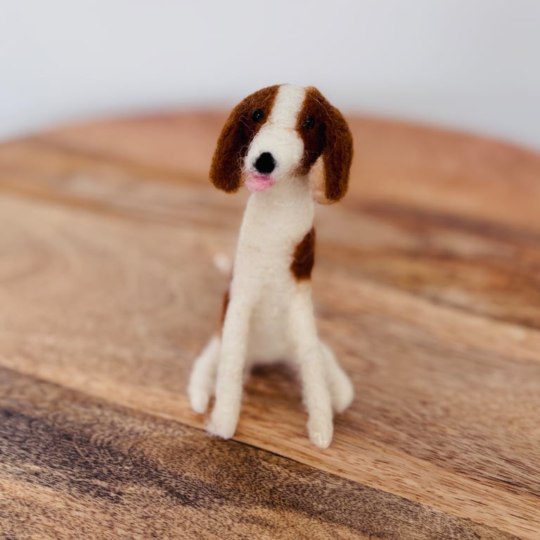 Needle felt wool Brown & White Springer Spaniel dog. Collectible