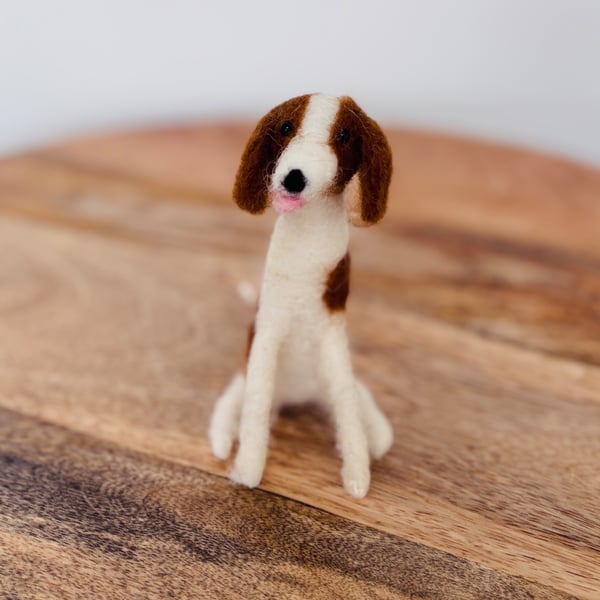Needle felt wool Brown & White Springer Spaniel dog. Collectible
