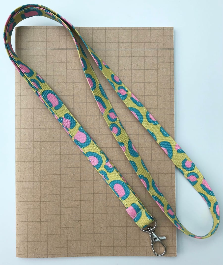 Lime animal print fabric lanyard