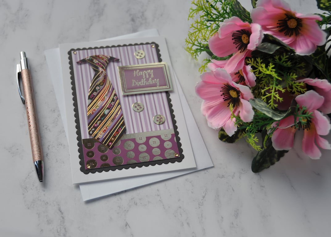 Happy Birthday Card Men's Tie Card 3D Luxury Handmade Card