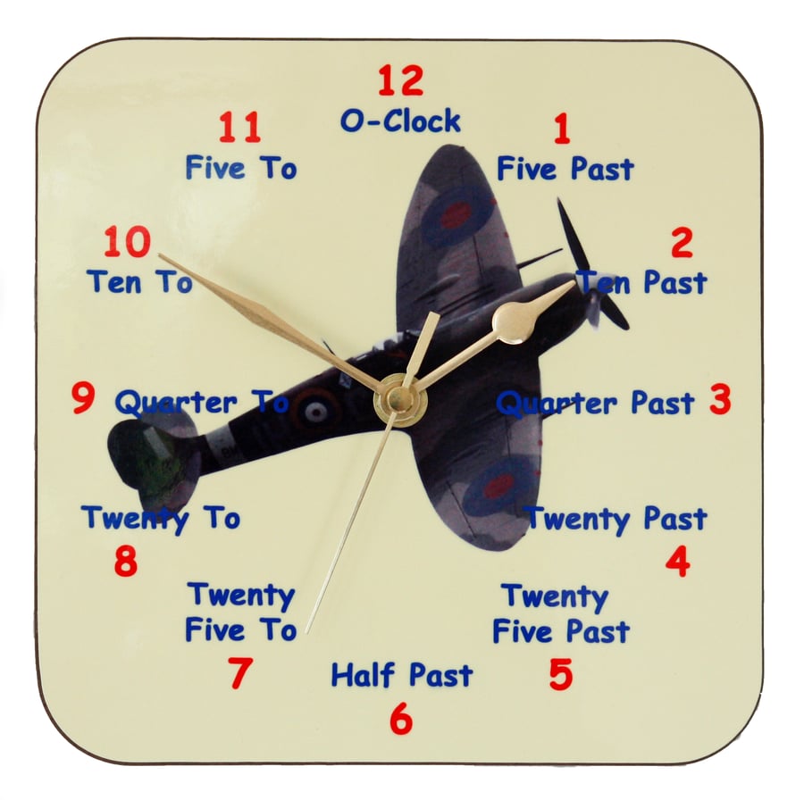 Wall Clock - Spitfire with Numbers and Words to help Teach the Time