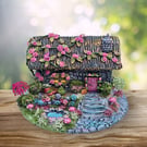 Handmade Fairy House Ornament - Rose Cottage - Cottagecore Gift