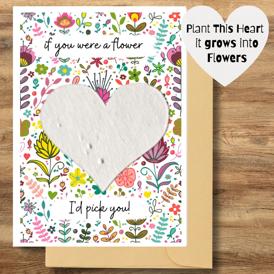 Plantable Wildflower Seed Heart Valentine's Card, Eco Friendly