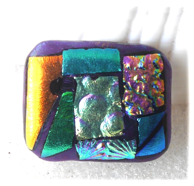 Patchwork Dichroic Fused Glass Brooch 089 Handmade 