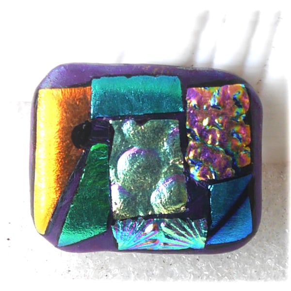 Patchwork Dichroic Fused Glass Brooch 089 Handmade 