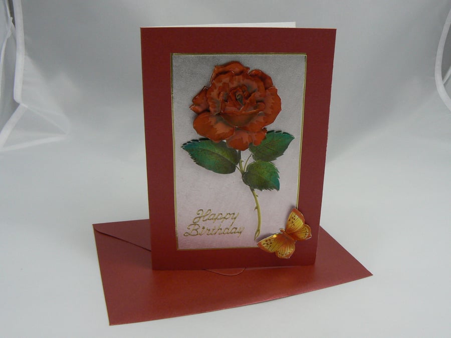  Rose & Butterfly Birthday card (3D Decoupage)