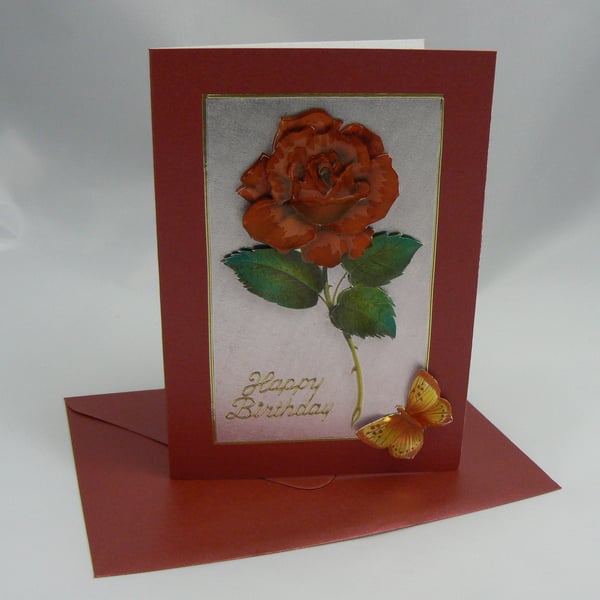  Rose & Butterfly Birthday card (3D Decoupage)