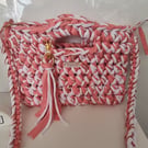 Handcrochet pink bag with detachable tassle keyring 