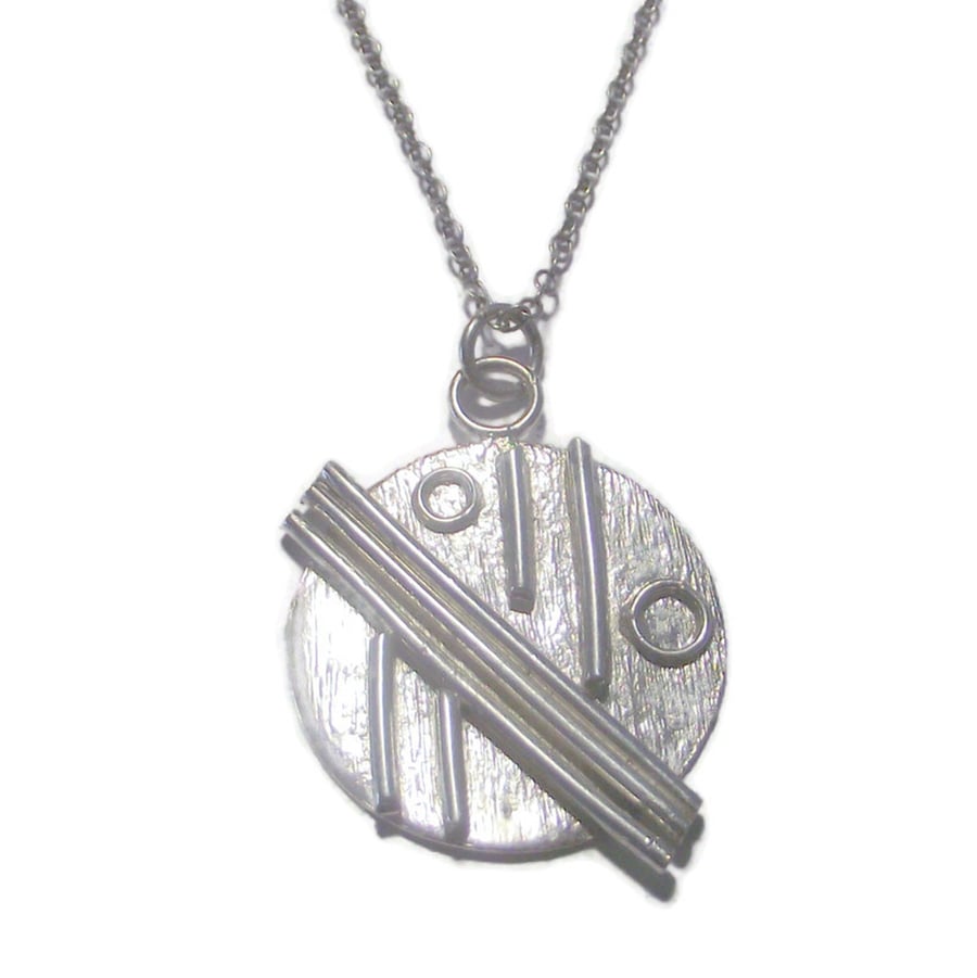 Handmade Fine Silver Patterned Disc Pendant, Artisan Jewellery UK