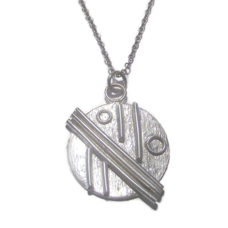 Handmade Fine Silver Patterned Disc Pendant, Artisan Jewellery UK