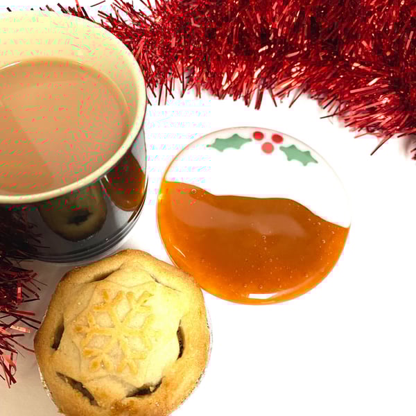 Fused Glass Christmas Pudding Coaster