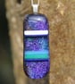 Handmade Blue and purple dichroic banded pendant, fused glass necklace  SKU F38 - Image 3