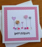Birthday Card - Flowers, Hearts and Sequins - Pink