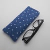 Fabric glasses case blue chambray heart print