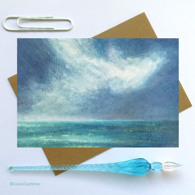 Storm cloud and turquoise sea blank artist card cello free