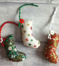 SOLD - Three Scrapbox Stockings, Mini Stocking Christmas Tree Decorations - Image 2