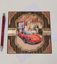 For a Classic Guy Handmade Birthday Card - Red Sports Car Pub Scene Wood Veneer - Image 2