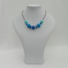 Funky, modern felt, button and bead necklace, blue