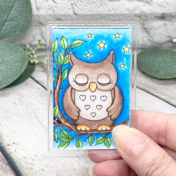 Fridge Magnet - Sleepy Owl - Acrylic Fridge Magnet 