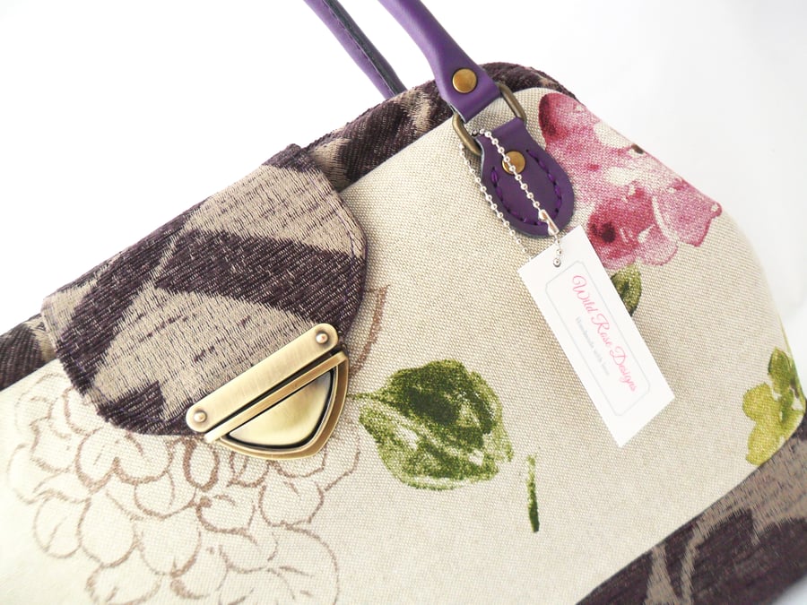 Handmade handbag in plum and purple