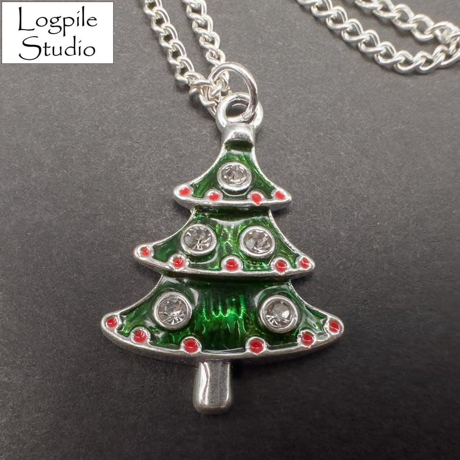 Enamel and Crystal Christmas Tree Pendant