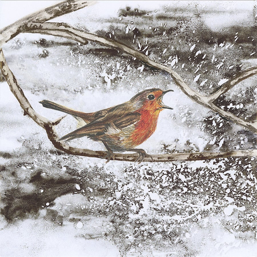 PACK OF 10 Christmas Cards Singing Robin